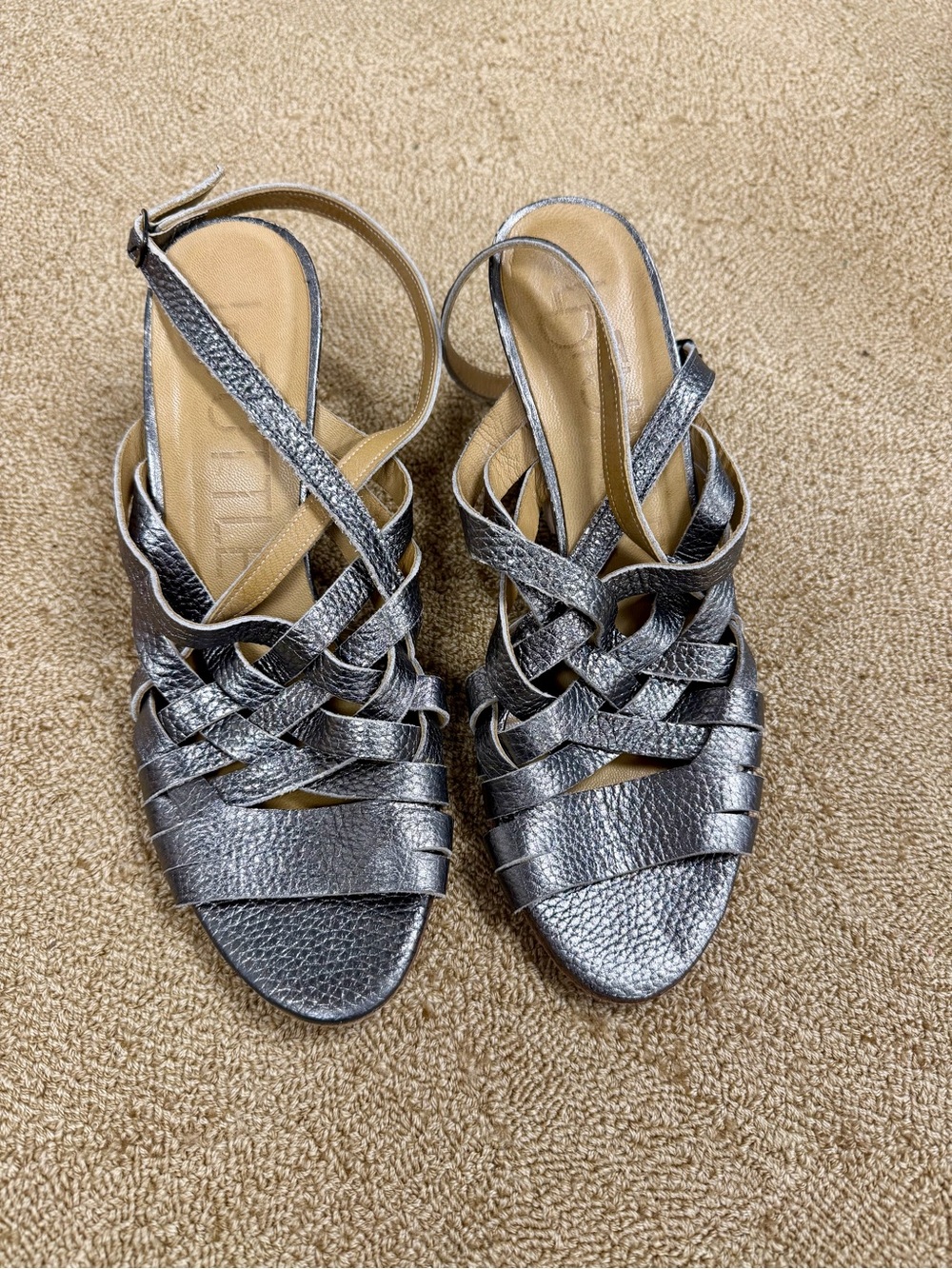 Metallic Pewter Woven Slingback Sandals